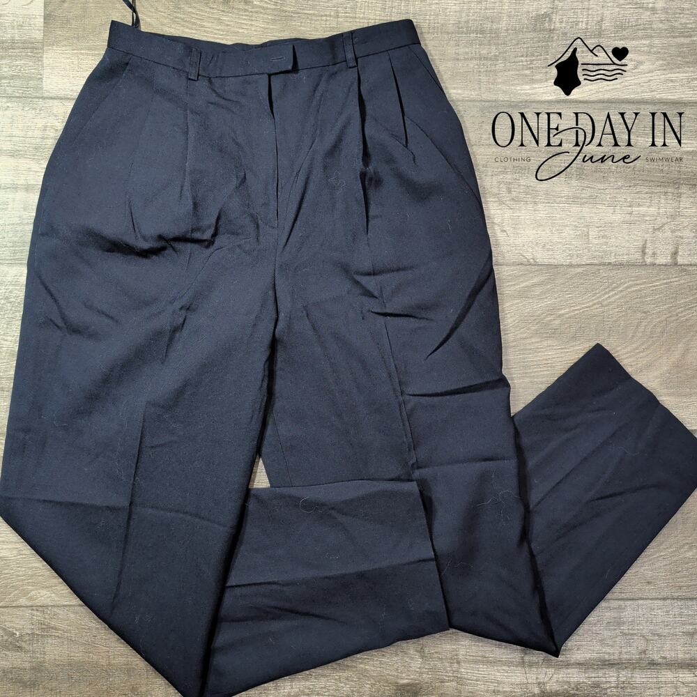 Evan Picone Womens High Rise Pleated Wool Dress Pants Navy NWT Size 12
